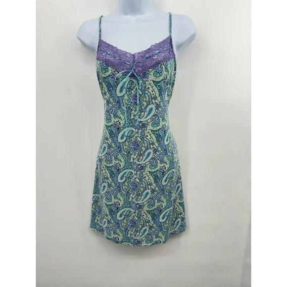 Secret Treasure Sleepwear Slip Dress Womens Size Medium M Floral blue lace prett - Picture 1 of 10